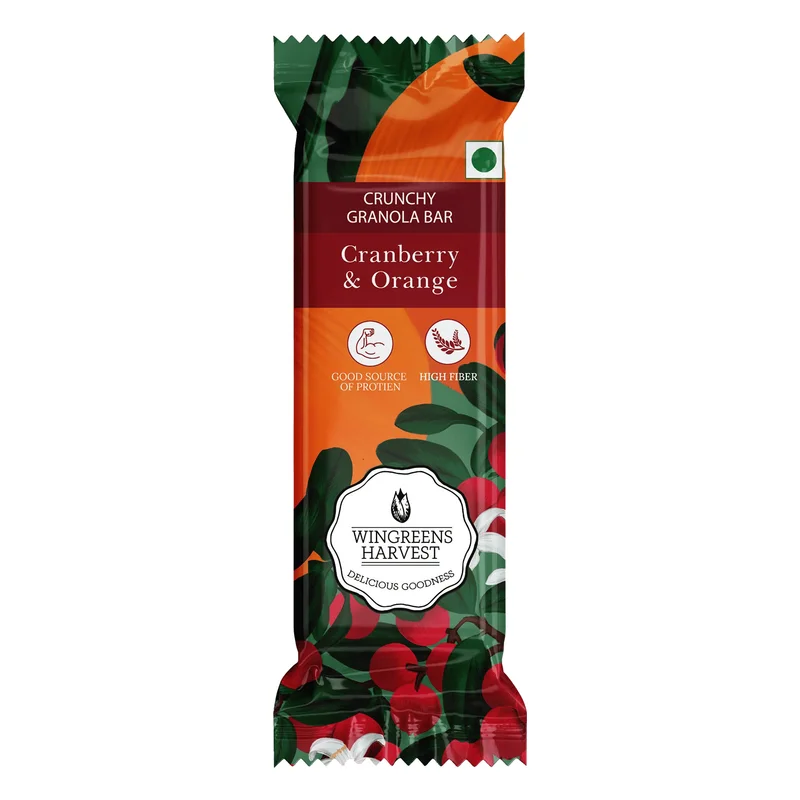 Wingreens Farms Harvest Crunchy Millet Granola Bar - Cranberry Orange