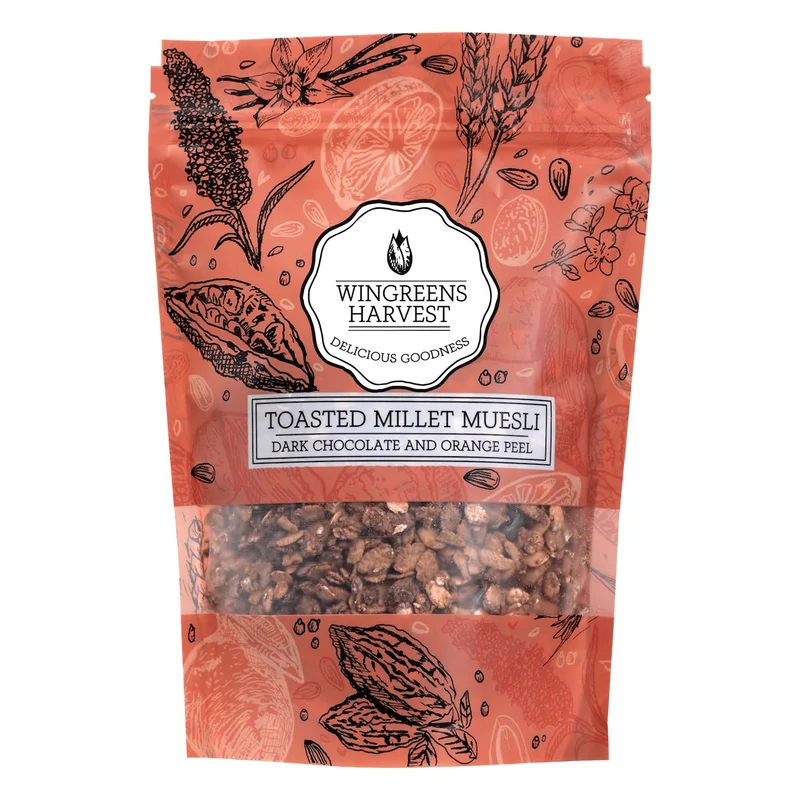 Wingreens Farms Harvest Toasted Millet Muesli - Dark Chocolate & Orange Peel